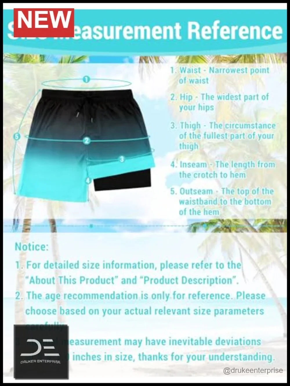 Men's Swim Trunks with Compression Liner Quick Dry 7 Inch Board Shorts